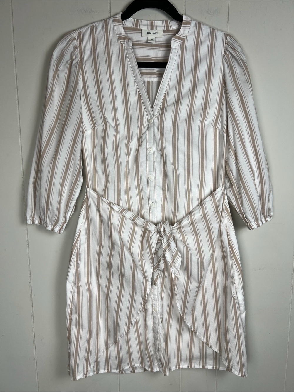 On 34th Cotton Neutral Striped Faux Wrap Tunic Dress Size XS